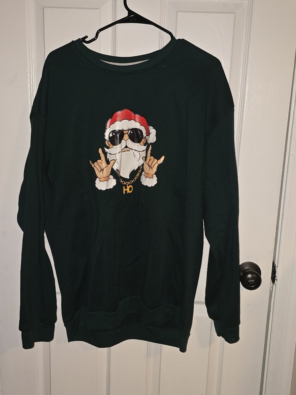NFINITY Dark Green Holiday Santa Graphic Crewneck Sweatshirt